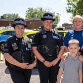 Left to right: (back row) Thurrock Engagement Sergeant, Amelia Moore, Thurrock Children and Young Person's officer, Rachael Johns, Essex Police call taker, Ruth Potts, Essex Police Control Room Supervisor, Adam Taylor. Front row: Ronnie-Lee Gray and his mum Becky