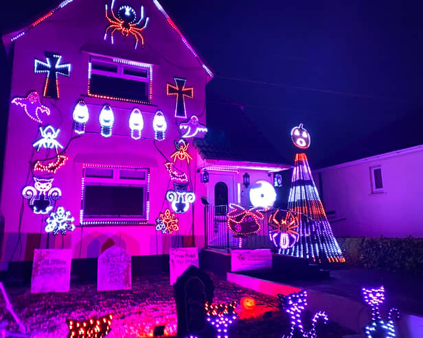 The house in Bristol is covered with around 8,000 lights to raise money for charity at Halloween