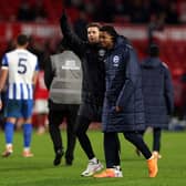 Fabian Hurzeler and Georginio celebrate on the final whistle at Nottingham Forest