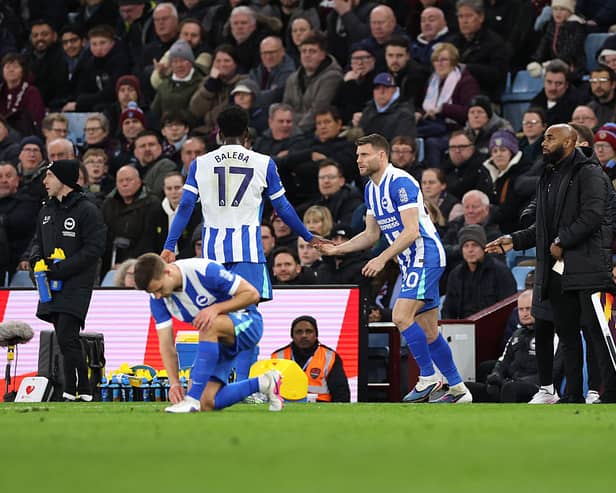 Carlos Baleba was replaced by James Milner on 22 minutes at Aston Villa