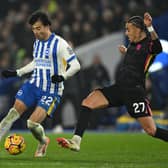 Brighton's Kaoru Mitoma in action against Chelsea