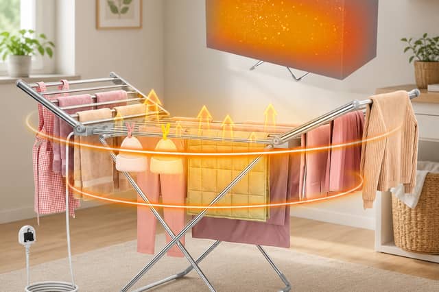 The PurKeep heated clothes airer includes 18 heated tubes, a foldable frame and a drying cover for indoor laundry