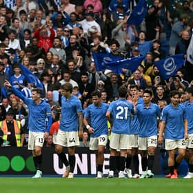 Brighton celebrate Pascal Gross' goal against Arsenal