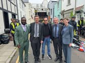 Peter James with the cast of Grace during the filming of the seventh season