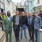 Peter James with the cast of Grace during the filming of the seventh season