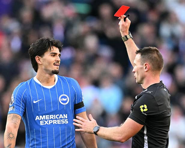 Brighton's Dutch defender Pascal Struijk sees red at Sunderland