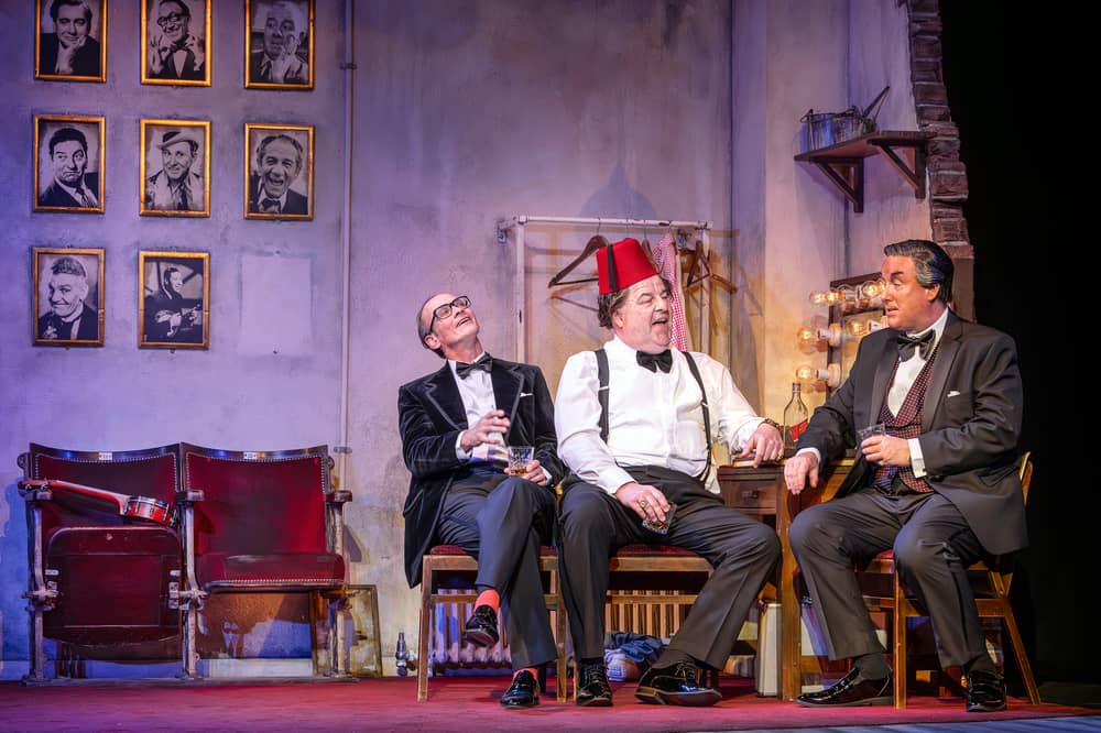 The Last Laugh. Steve Royle (Eric Morecambe), Damian Williams (Tommy Cooper) and Simon Cartwright (Bob Monkhouse). Photo Pamela Raith