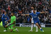 Brighton striker Charalampos Kostoulas celebrates his goal against Crystal Palace
