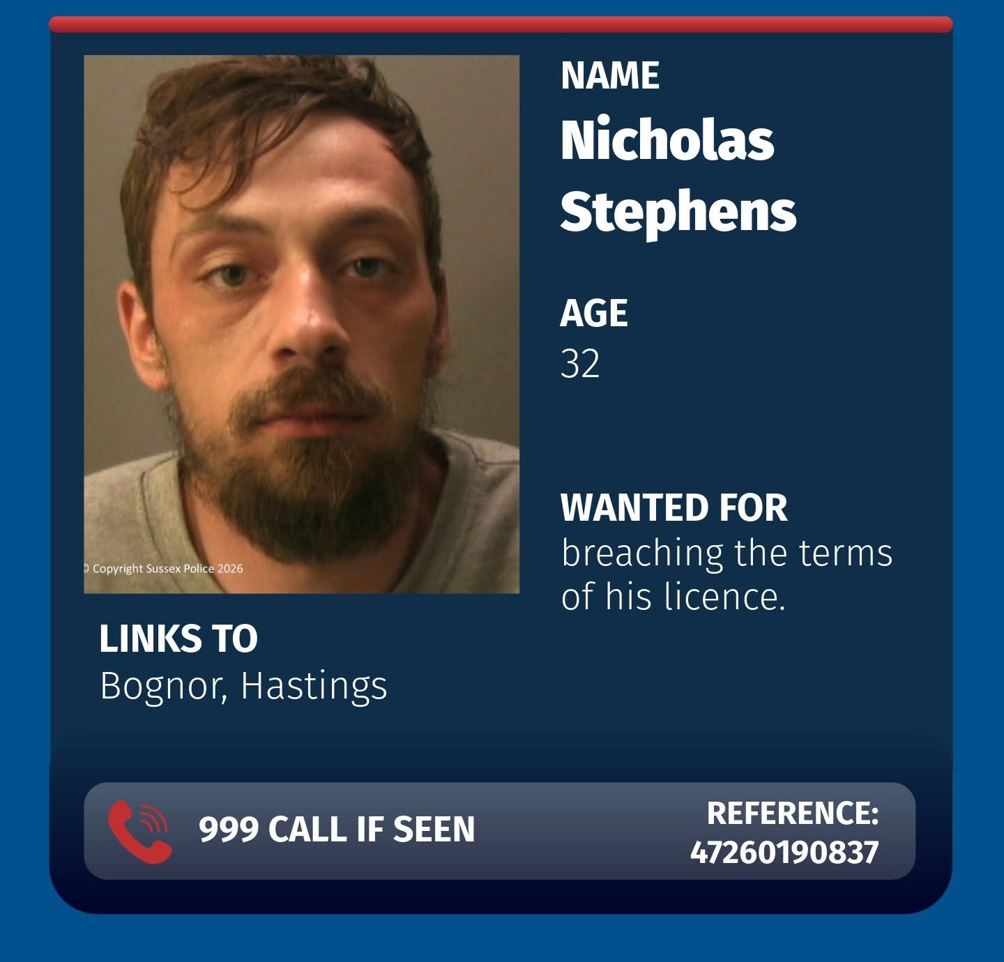 Police appeal for information on wanted man linked to Bognor and Hastings