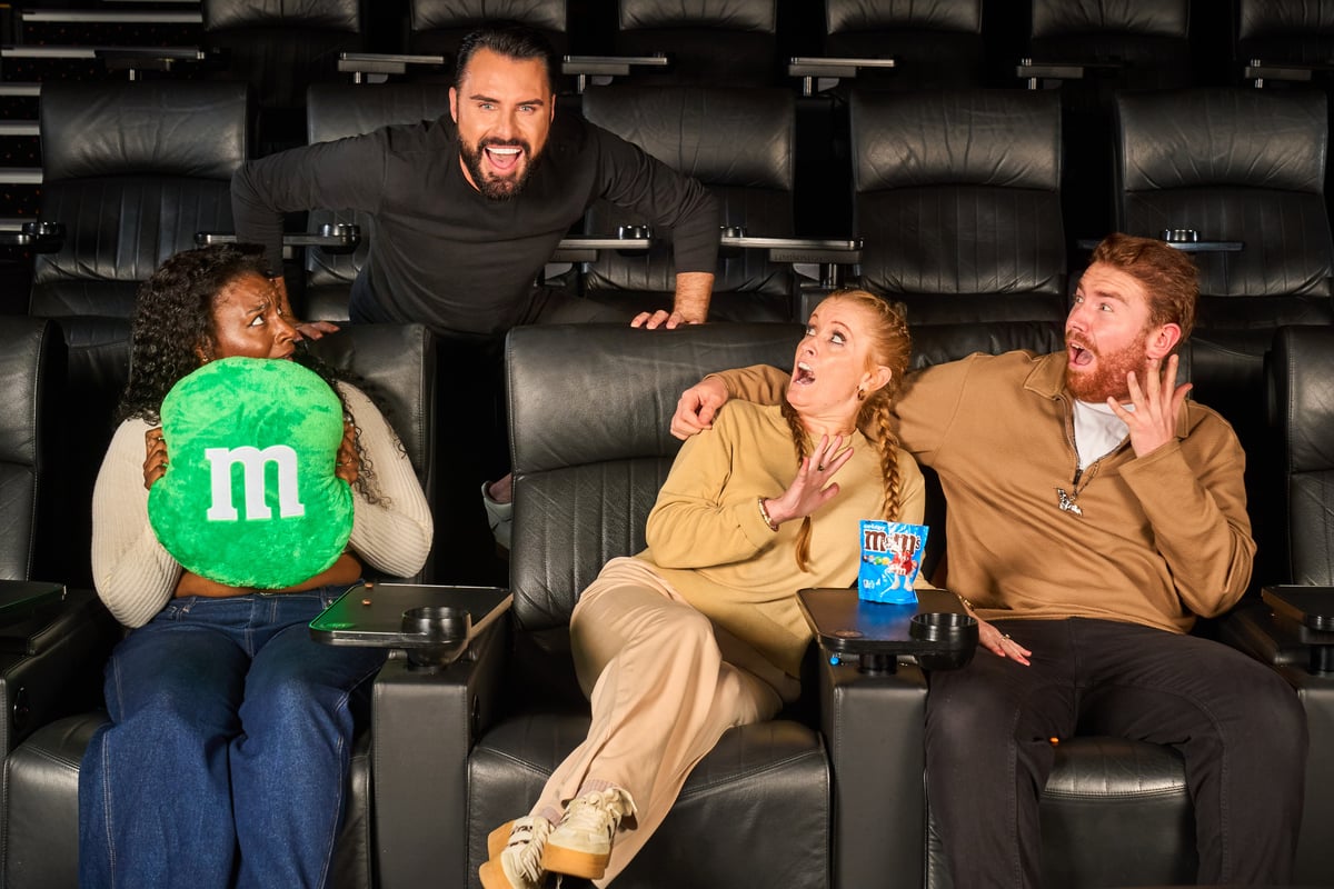 Rylan has disguised himself as a sofa to surprise unsuspecting filmgoers