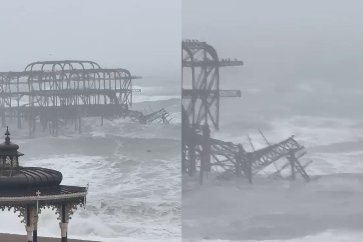 Brighton West Pier collapse: Dramatic footage shows waves crashing into historic pier in Storm Austen