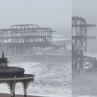 Brighton West Pier collapse: Dramatic footage shows waves crashing into historic pier in Storm Austen