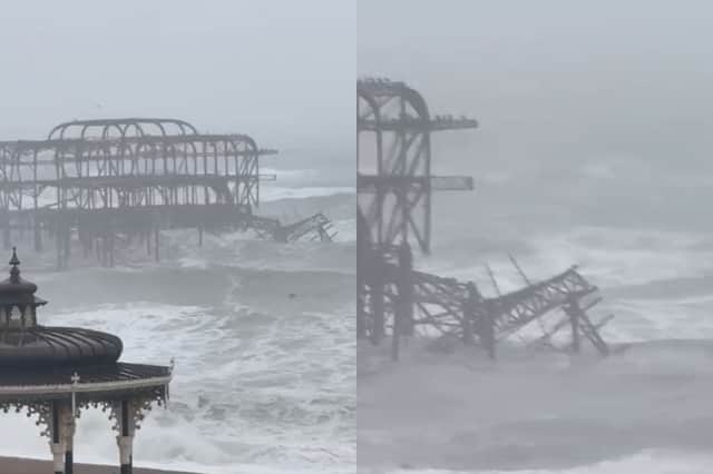 Part of Brighton’s West Pier collapsed into the sea in Storm Austen on Friday.