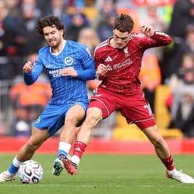 Brighton full back Ferdi Kadioglu lasted just six minutes at Liverpool