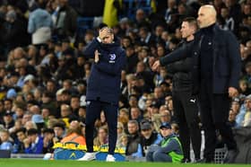 Brighton boss Fabian Hurzeler reacts on the touchline at the Etihad