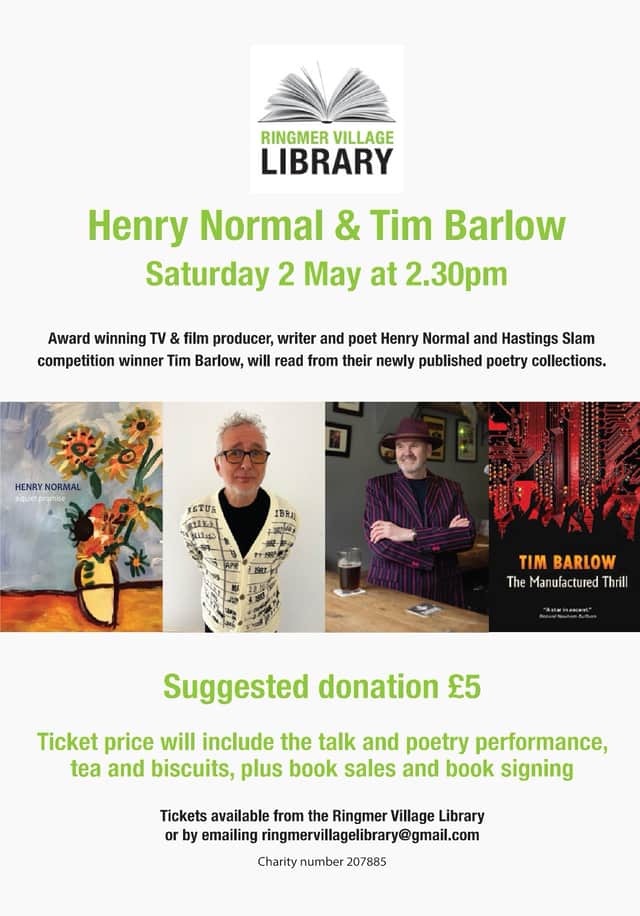 Henry Normal and Tim Barlow are coming to Ringmer!