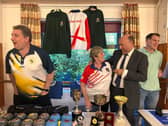 Andrew Griffith MP meeting members of the local short-mat bowls group at the Bury village annual parish meeting. 