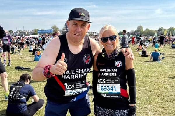 Darren Gillet ran the London marathon for the first time with Lady Frances Delves running her 20th.