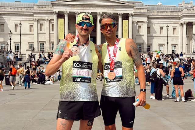 David Garrett, MD of Dandara South East (right), with training partner Sam Bacon, celebrating finishing the London Marathon.