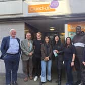 Nusrat Ghani MP with Clued-Up charity youth workers and local young adults who have benefitted from the service
