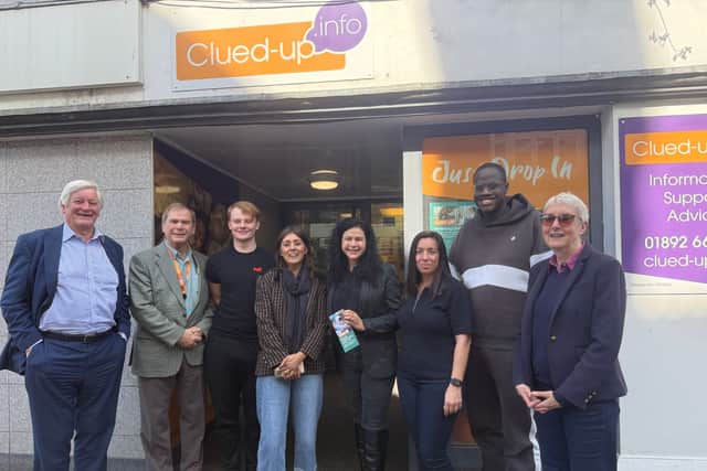 Nusrat Ghani MP with Clued-Up charity youth workers and local young adults who have benefitted from the service