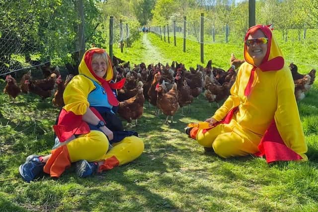 Helen and Sarah Inaugural chicken run