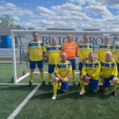 Before kick-off: Back - Clive, Richard, Chris, Andy, Roy, Peter.  Front - Doc, Kevin, Dave