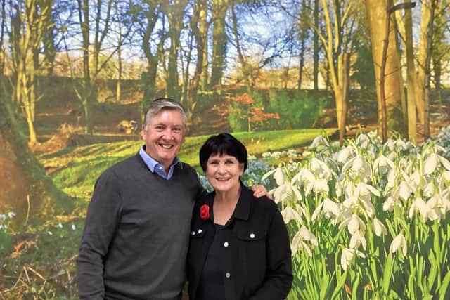 Robin Cousins MBE OLY with Di Levantine, Chair of The Sussex Snowdrop Trust