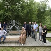 The 'Green Lung' sculpture and seating area at Crawter's Brook is unveiled at Manor Royal.