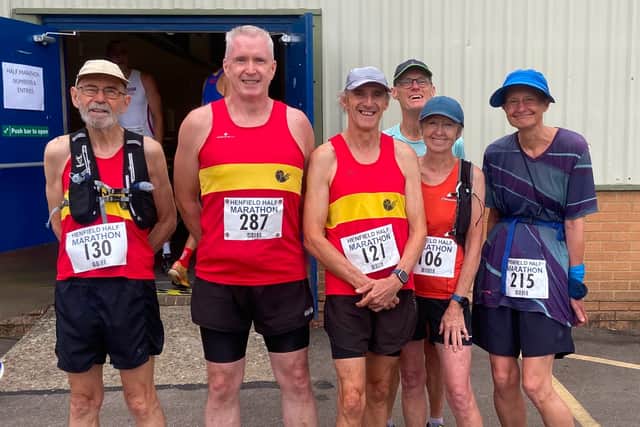 Lewes AC runners pictured shortly before the start of the Henfield Half Marathon