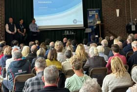 A packed room for Alison Griffiths’ public meeting with Southern Water Chief Executive Lawrence Gosden in April