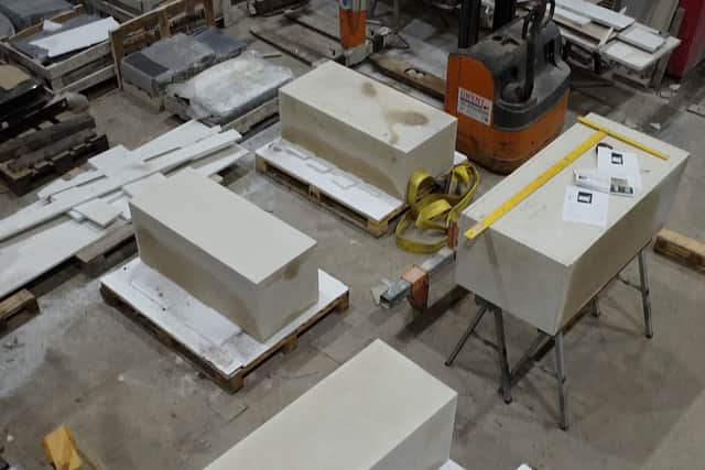 The identical replacement War Memorial under construction