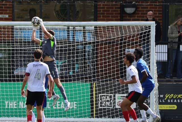 Roffey's new keeper, Charlie Burton in action. On Loan from Bromley.