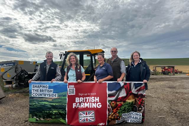 From left to right are: NFU West Sussex Chair Frans de Boer, MP Beccy Cooper, NFU Regional Board Chair for the East of England Caroline Harriott, West Sussex farmer Dominic Gardner and NFU County Adviser for West Sussex, East Sussex and Surrey Romy Gue. 