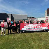 Peter Lamb, MP for Crawley, with Campaigners from the 'Abuse doesn't fly' Campaign at Gatwick Airport.
