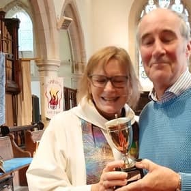 Revd Kate congratulates Peter Wakeling
