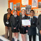Students celebrating the award at The Gatwick School.