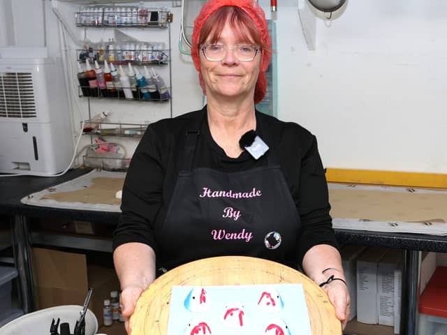 Wendy with some homemade bath bomb sharks. You can see them being made in a short film - see link in story