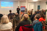Kayla Ente MBE, CEO of BHESCo, addressing Saltdean residents at the community launch event, Saltdean Lido, November 2025