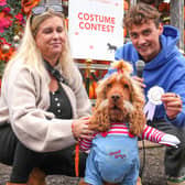 Presenter James Gaffney with contest entrant 