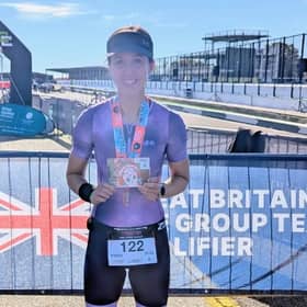Hayley Plummer after winning her age group at the British Duathlon World Championship qualifying event at Thruxton