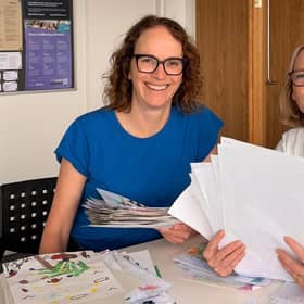 Alison Bennett MP with local artist Kate Harries, judging the entries for the competition.