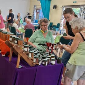 Brede Village Hall Farmers Market whilst in progress. A busy Morning.