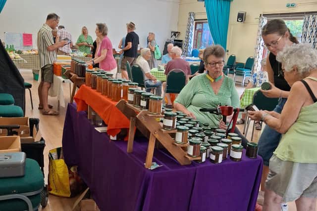 Brede Village Hall Farmers Market whilst in progress. A busy Morning.