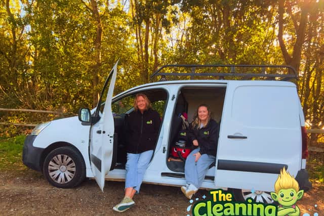 The mother-daughter duo in their service van as they celebrate national recognition for The Cleaning Trolls.