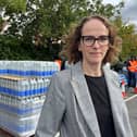 Alison Bennett MP at the water pickup point at Tesco, Burgess Hill following the recent water outage in Hurstpierpoint, Burgess Hill and Hassocks