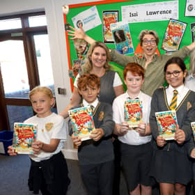 Jess Brown-Fuller MP with author Iszi Lawrence and Chichester Children's BookFest Trustee Penny Tomlinson
