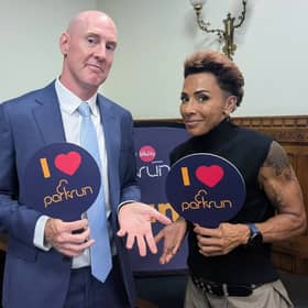 Dr Kieran Mullan with Dame Kelly Holmes in Parliament