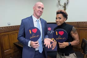 Dr Kieran Mullan with Dame Kelly Holmes in Parliament