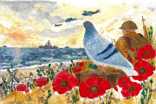 The First Messenger by Michelle Rose, honouring Gustav, the RAF pigeon who carried the first news of D-Day in June 1944.